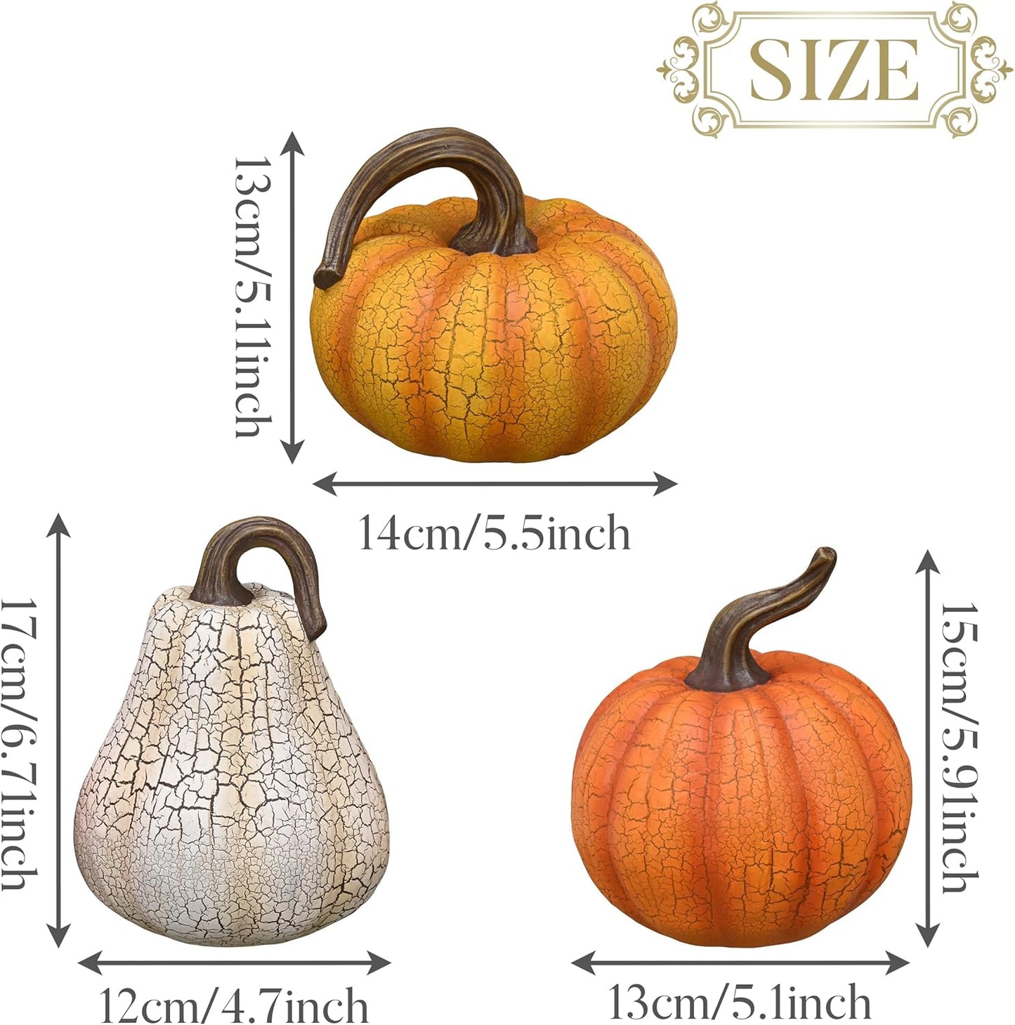 Valery Madelyn Fall Pumpkin Table Decor Cracked Pumpkin Figurine Fall Decoration for Home, 2pcs Resin Autumn Harvest Thanksgiving Halloween Party Tabletop Centerpieces, 6.7 inch