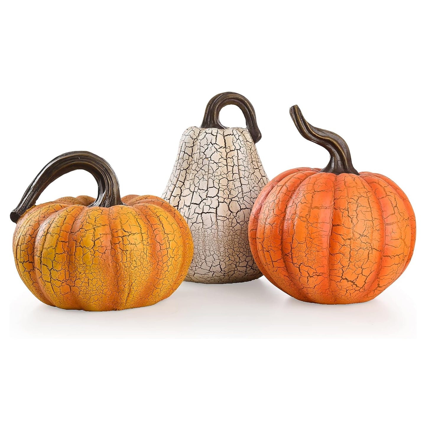 Valery Madelyn Fall Pumpkin Table Decor Cracked Pumpkin Figurine Fall Decoration for Home, 2pcs Resin Autumn Harvest Thanksgiving Halloween Party Tabletop Centerpieces, 6.7 inch