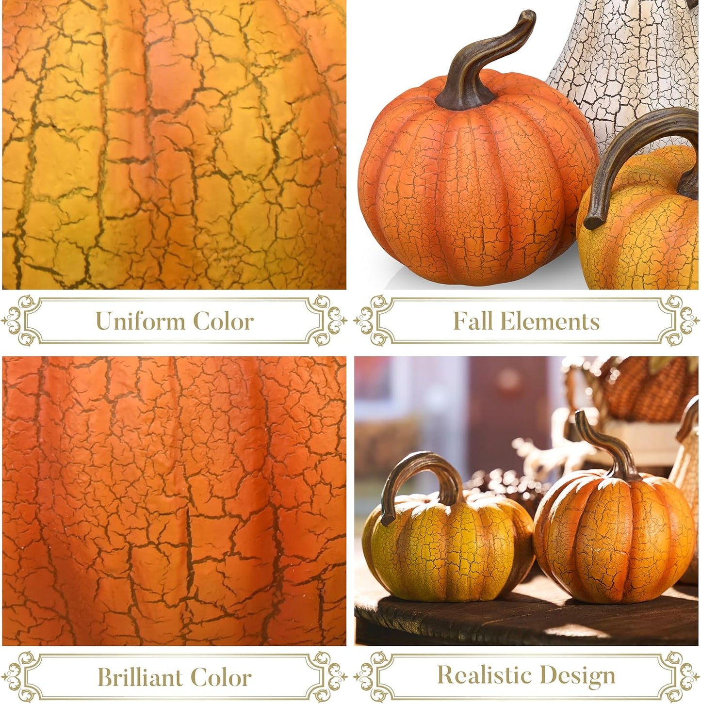 Valery Madelyn Fall Pumpkin Table Decor Cracked Pumpkin Figurine Fall Decoration for Home, 2pcs Resin Autumn Harvest Thanksgiving Halloween Party Tabletop Centerpieces, 6.7 inch