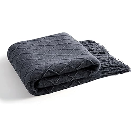 inhand Knit Klein Blue Throw Blanket for Couch, Soft Living Room Home Decor Knitted Blanket with Tassel, Outdoor Lightweight Breathable Summer Blanket, Farmhouse Warm Woven Decorative, 50"x60"