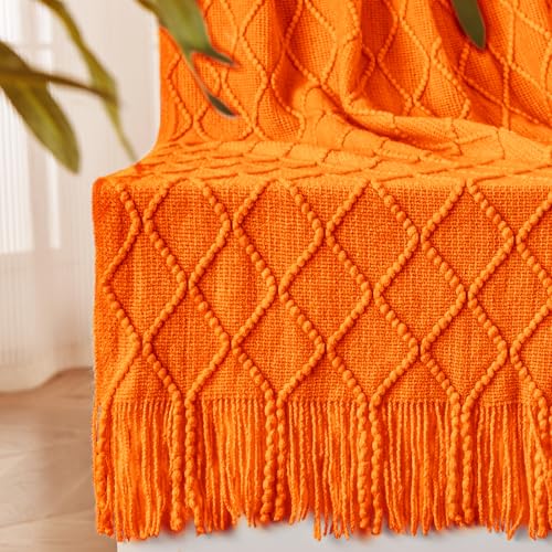 inhand Knit Klein Blue Throw Blanket for Couch, Soft Living Room Home Decor Knitted Blanket with Tassel, Outdoor Lightweight Breathable Summer Blanket, Farmhouse Warm Woven Decorative, 50"x60"