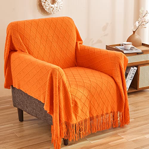 inhand Knit Klein Blue Throw Blanket for Couch, Soft Living Room Home Decor Knitted Blanket with Tassel, Outdoor Lightweight Breathable Summer Blanket, Farmhouse Warm Woven Decorative, 50"x60"