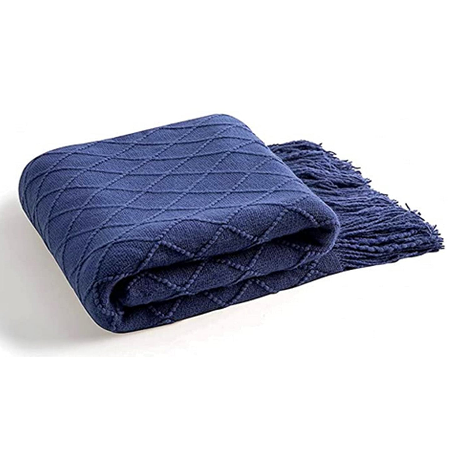 inhand Knit Klein Blue Throw Blanket for Couch, Soft Living Room Home Decor Knitted Blanket with Tassel, Outdoor Lightweight Breathable Summer Blanket, Farmhouse Warm Woven Decorative, 50"x60"