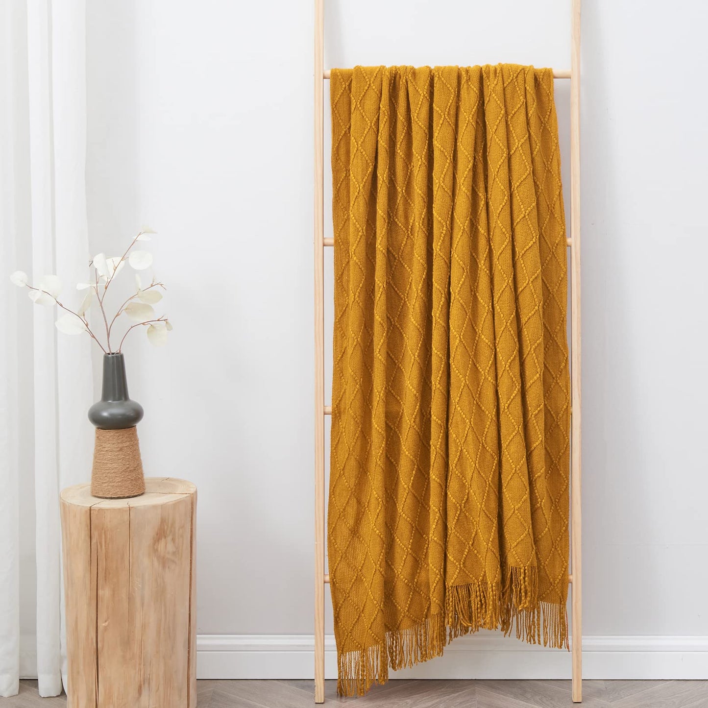 inhand Knit Klein Blue Throw Blanket for Couch, Soft Living Room Home Decor Knitted Blanket with Tassel, Outdoor Lightweight Breathable Summer Blanket, Farmhouse Warm Woven Decorative, 50"x60"