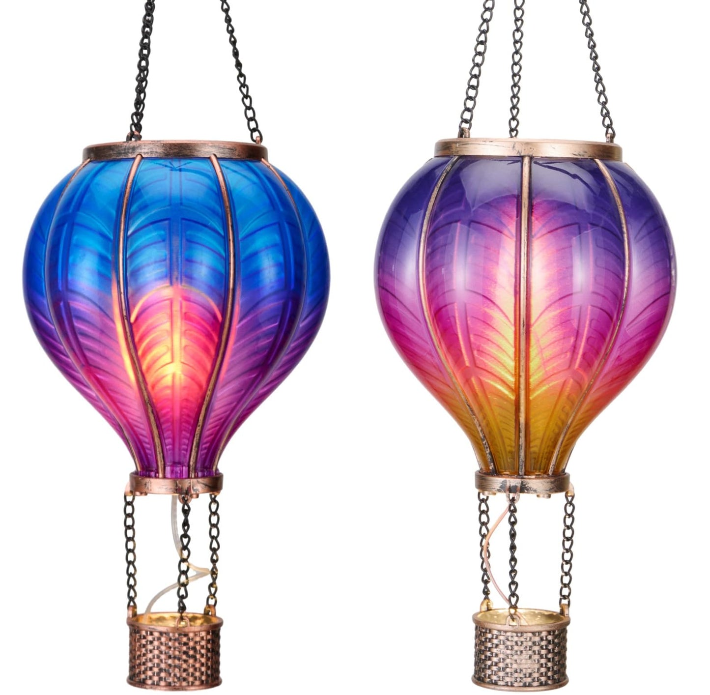 TERESA'S COLLECTIONS 2 Pcs Hot Air Balloon Solar Lantern Outdoor Garden Decor, Waterproof Hanging Solar Lantern with Flickering Flame Light for Yard Tree,Gift for Mom Lovers,18"