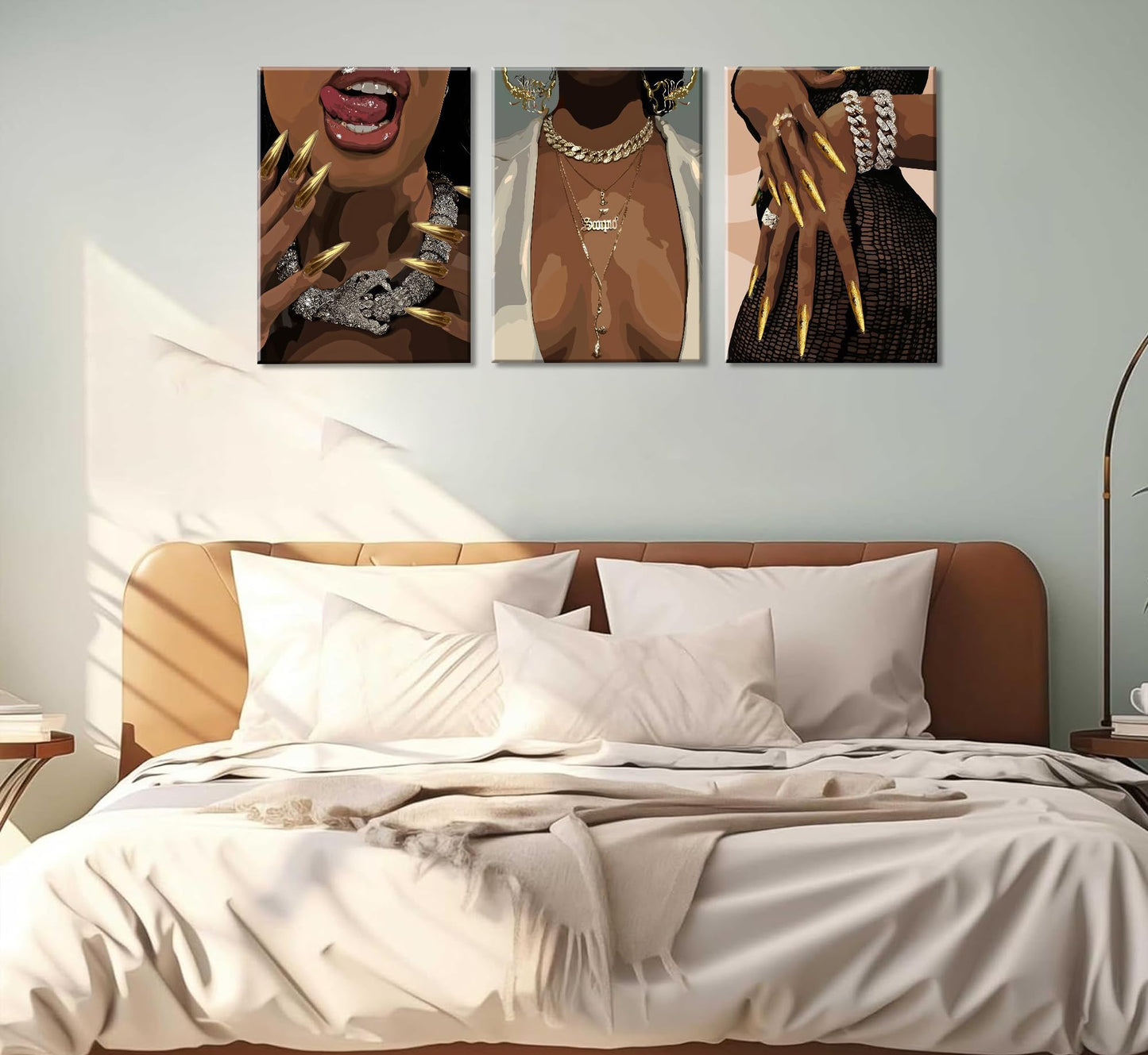 3 Pcs Black Woman Poster Wall Art African American Black Female Pictures Wall Decor Black Canvas Print African American Decor Artwork for Bedroom Living Room Bathroom Office Home Decoration