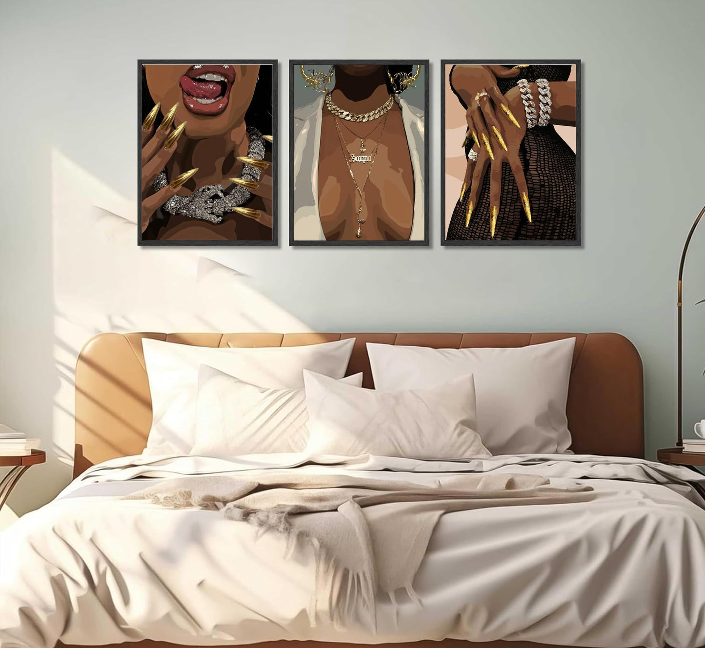 3 Pcs Black Woman Poster Wall Art African American Black Female Pictures Wall Decor Black Canvas Print African American Decor Artwork for Bedroom Living Room Bathroom Office Home Decoration