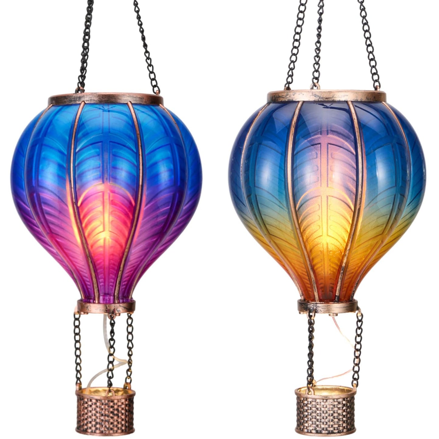 TERESA'S COLLECTIONS 2 Pcs Hot Air Balloon Solar Lantern Outdoor Garden Decor, Waterproof Hanging Solar Lantern with Flickering Flame Light for Yard Tree,Gift for Mom Lovers,18"