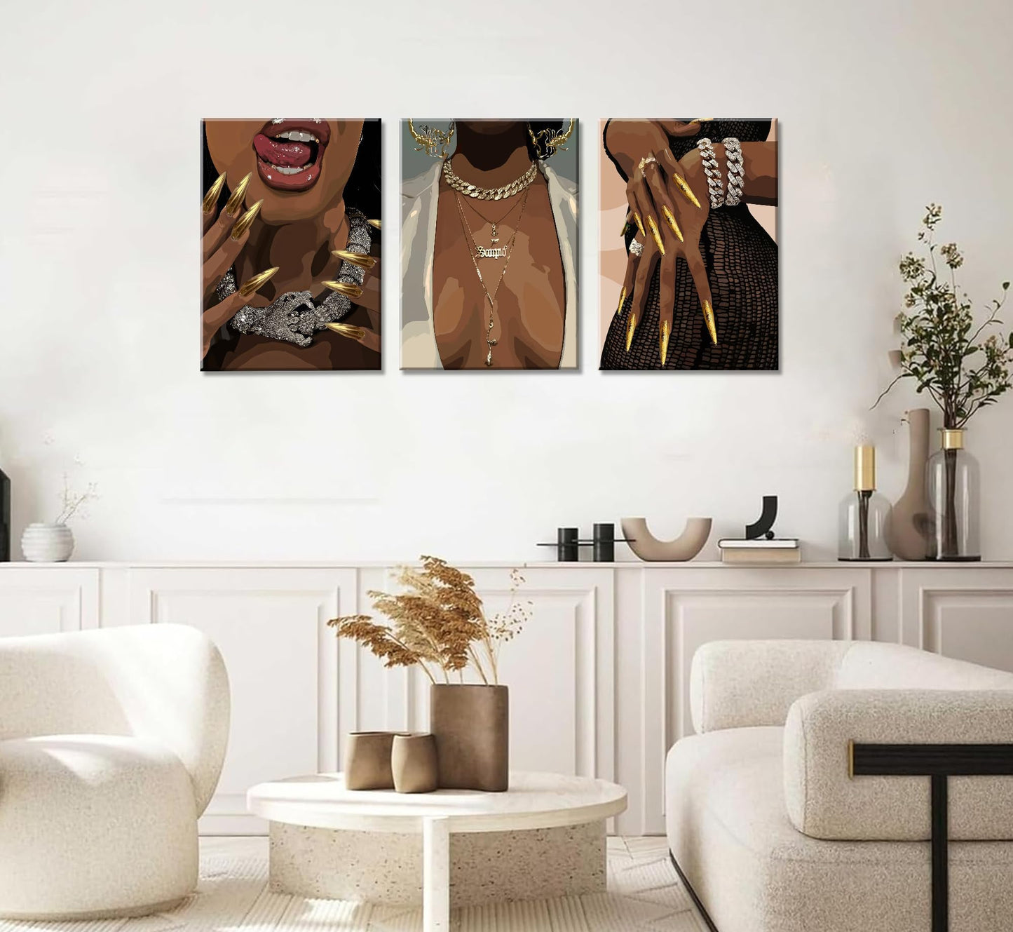3 Pcs Black Woman Poster Wall Art African American Black Female Pictures Wall Decor Black Canvas Print African American Decor Artwork for Bedroom Living Room Bathroom Office Home Decoration