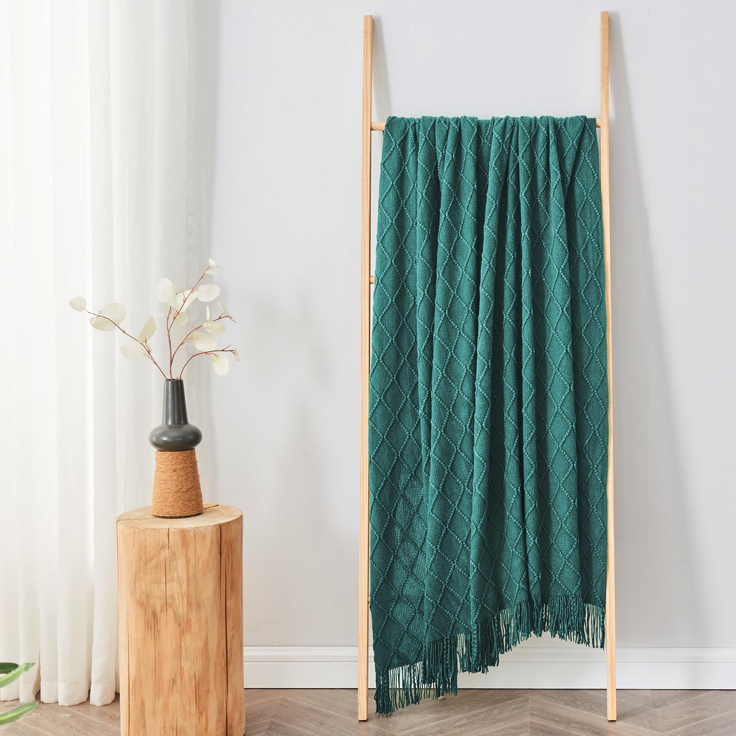 inhand Knit Klein Blue Throw Blanket for Couch, Soft Living Room Home Decor Knitted Blanket with Tassel, Outdoor Lightweight Breathable Summer Blanket, Farmhouse Warm Woven Decorative, 50"x60"