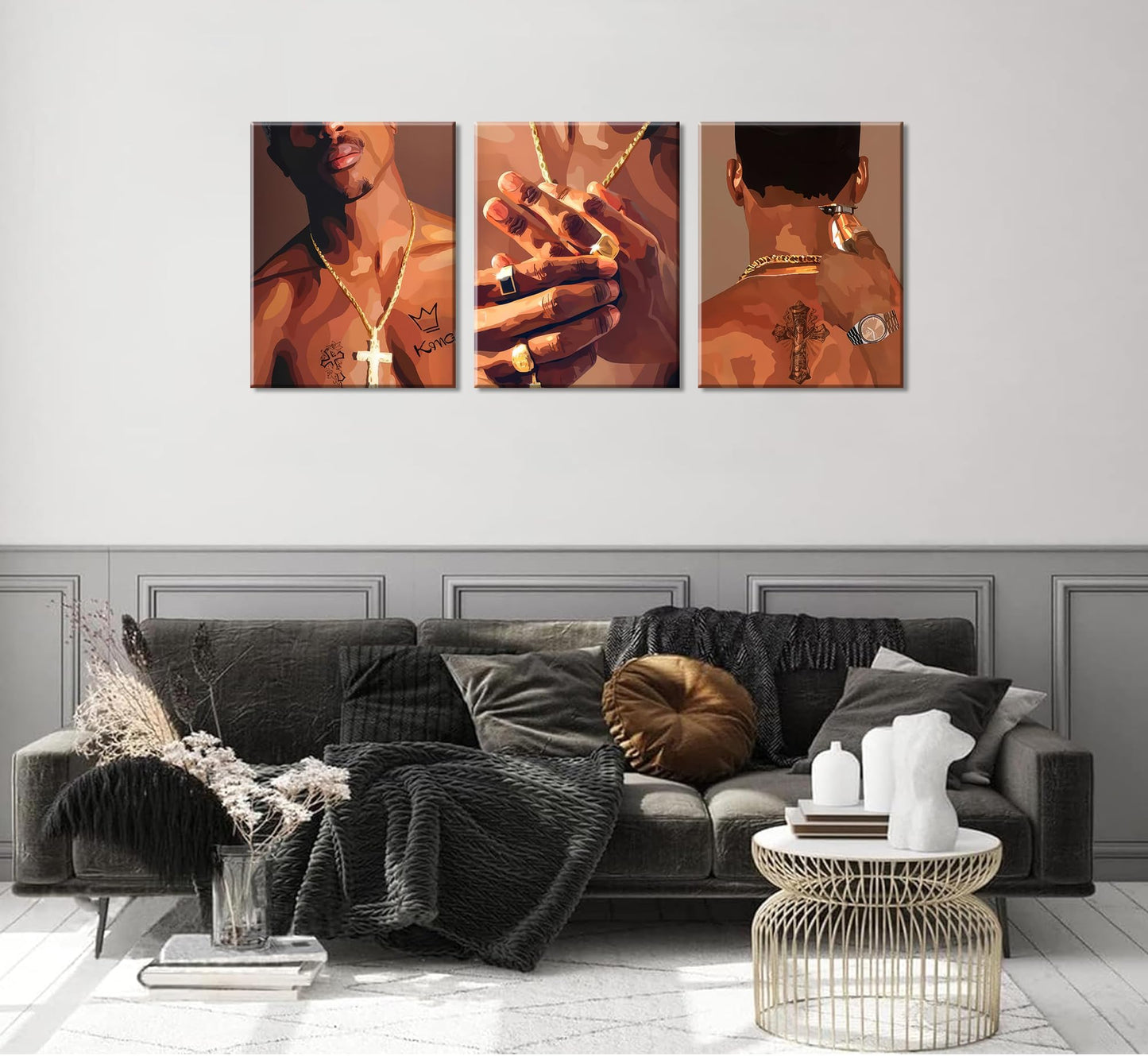 3 Pcs Black Woman Poster Wall Art African American Black Female Pictures Wall Decor Black Canvas Print African American Decor Artwork for Bedroom Living Room Bathroom Office Home Decoration