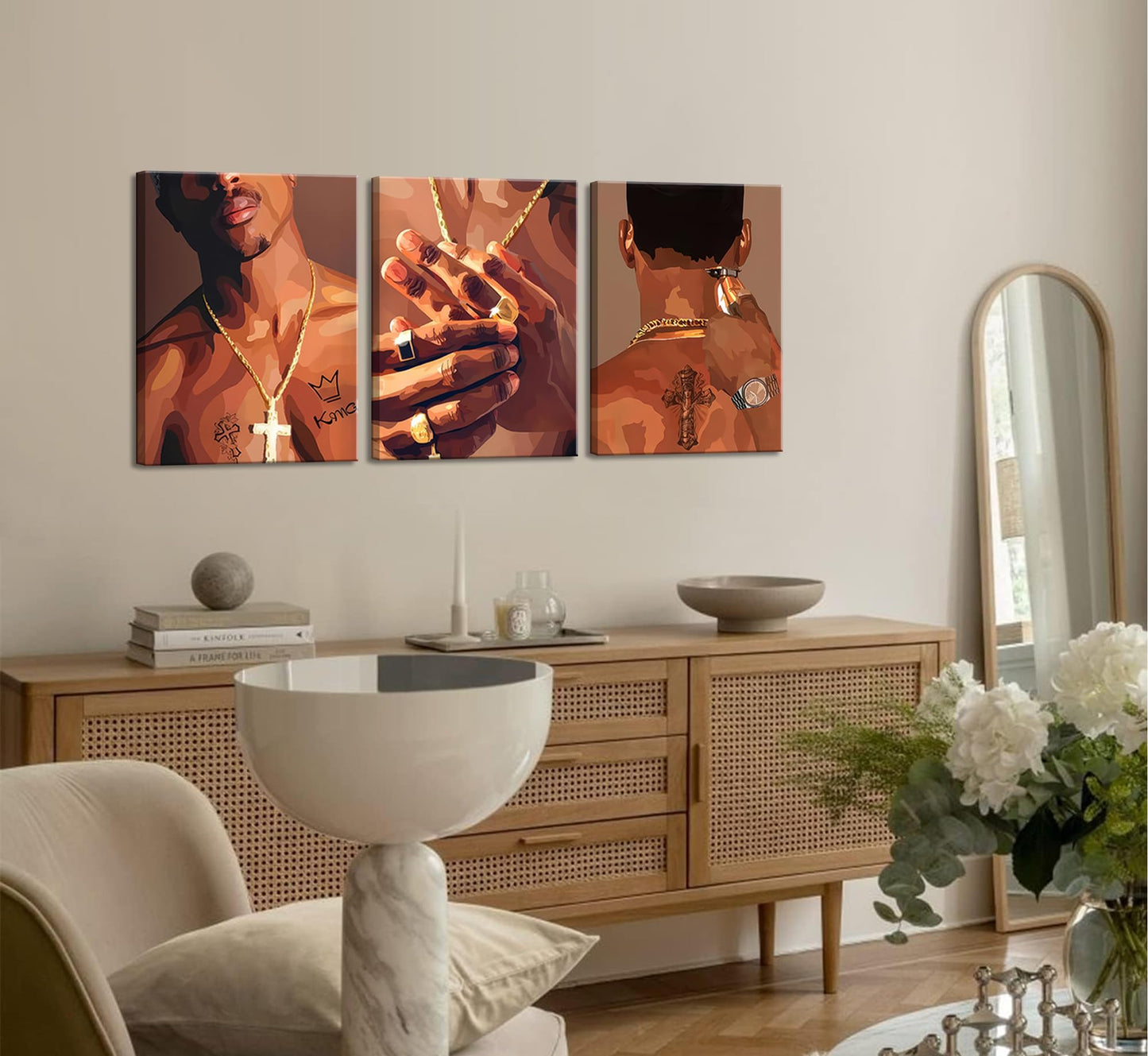 3 Pcs Black Woman Poster Wall Art African American Black Female Pictures Wall Decor Black Canvas Print African American Decor Artwork for Bedroom Living Room Bathroom Office Home Decoration