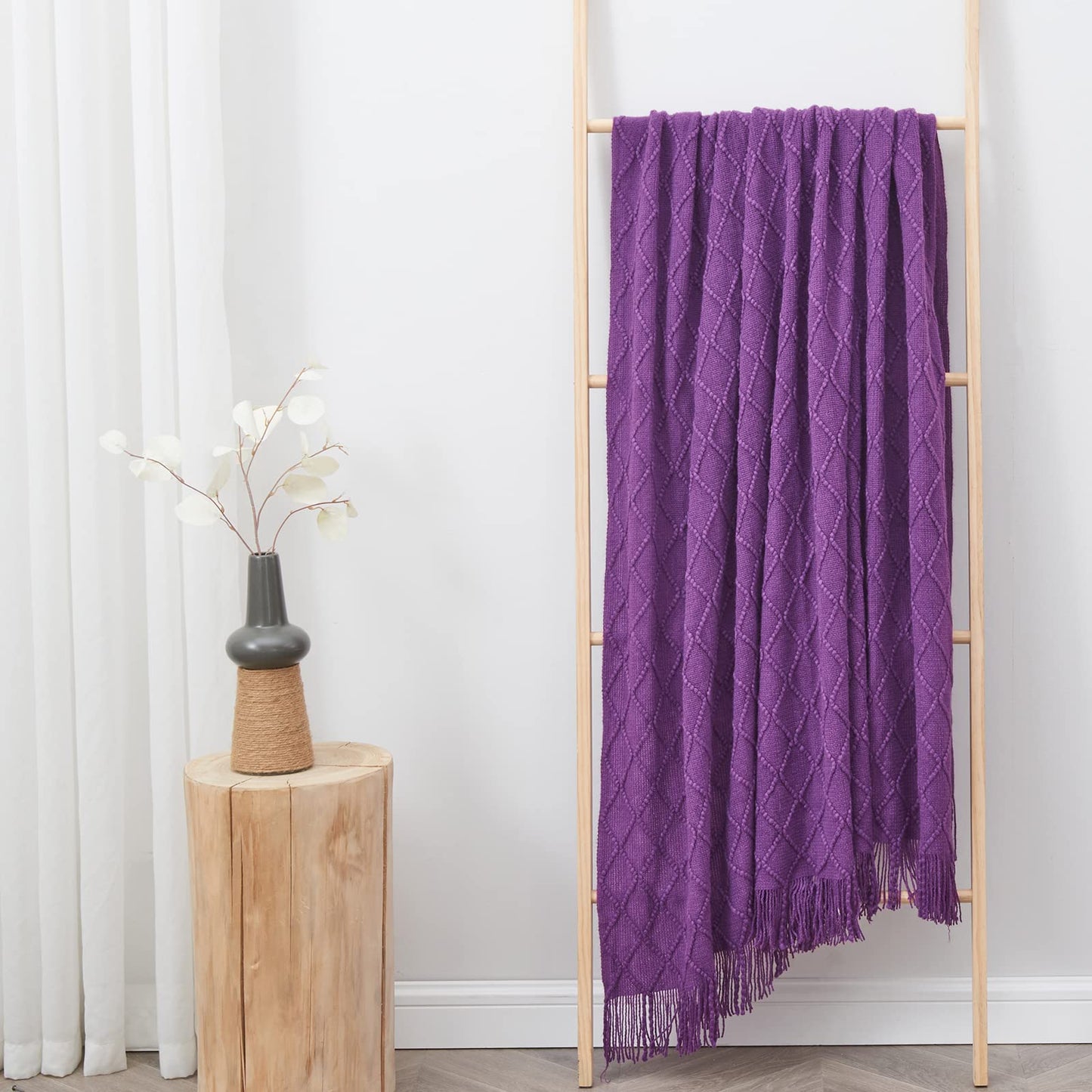 inhand Knit Klein Blue Throw Blanket for Couch, Soft Living Room Home Decor Knitted Blanket with Tassel, Outdoor Lightweight Breathable Summer Blanket, Farmhouse Warm Woven Decorative, 50"x60"