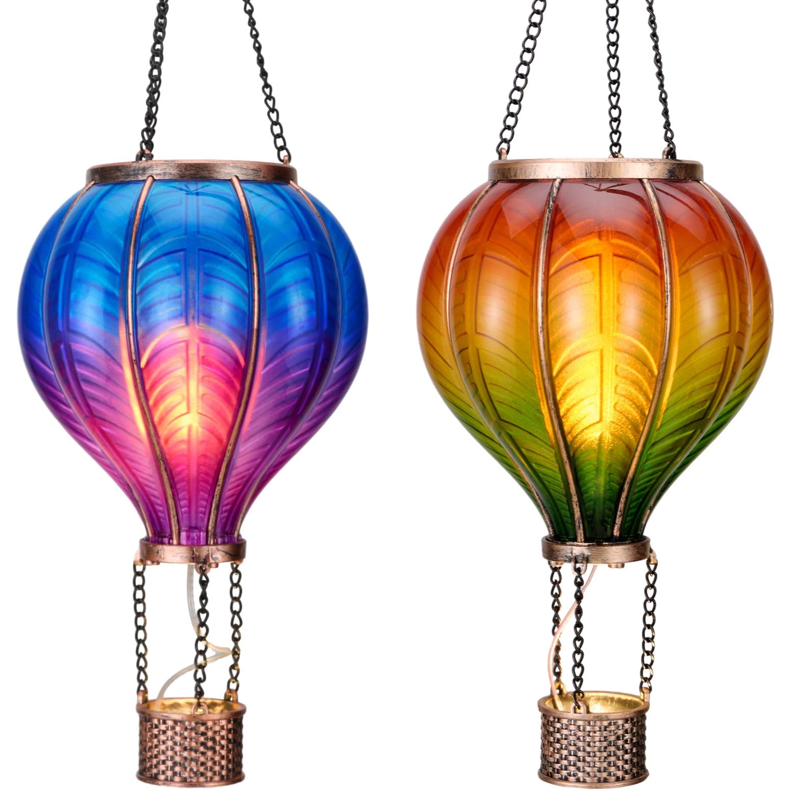 TERESA'S COLLECTIONS 2 Pcs Hot Air Balloon Solar Lantern Outdoor Garden Decor, Waterproof Hanging Solar Lantern with Flickering Flame Light for Yard Tree,Gift for Mom Lovers,18"