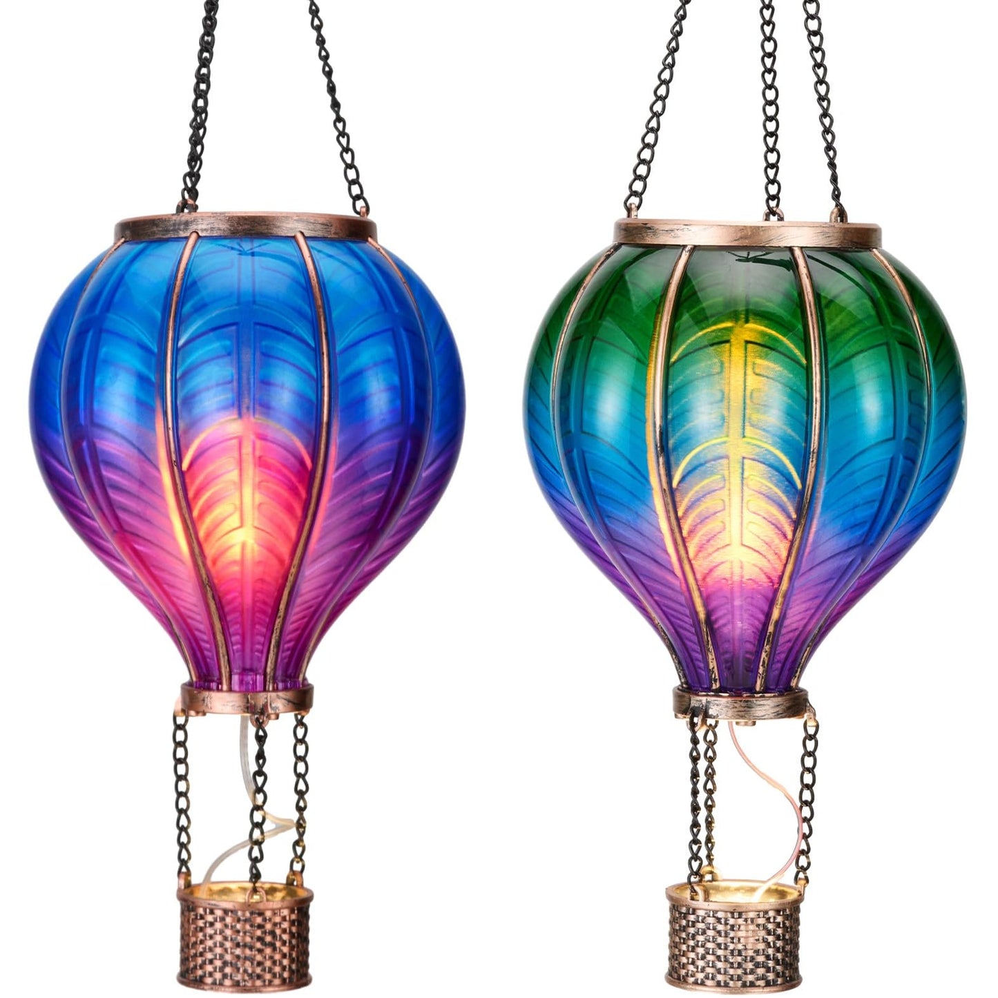 TERESA'S COLLECTIONS 2 Pcs Hot Air Balloon Solar Lantern Outdoor Garden Decor, Waterproof Hanging Solar Lantern with Flickering Flame Light for Yard Tree,Gift for Mom Lovers,18"