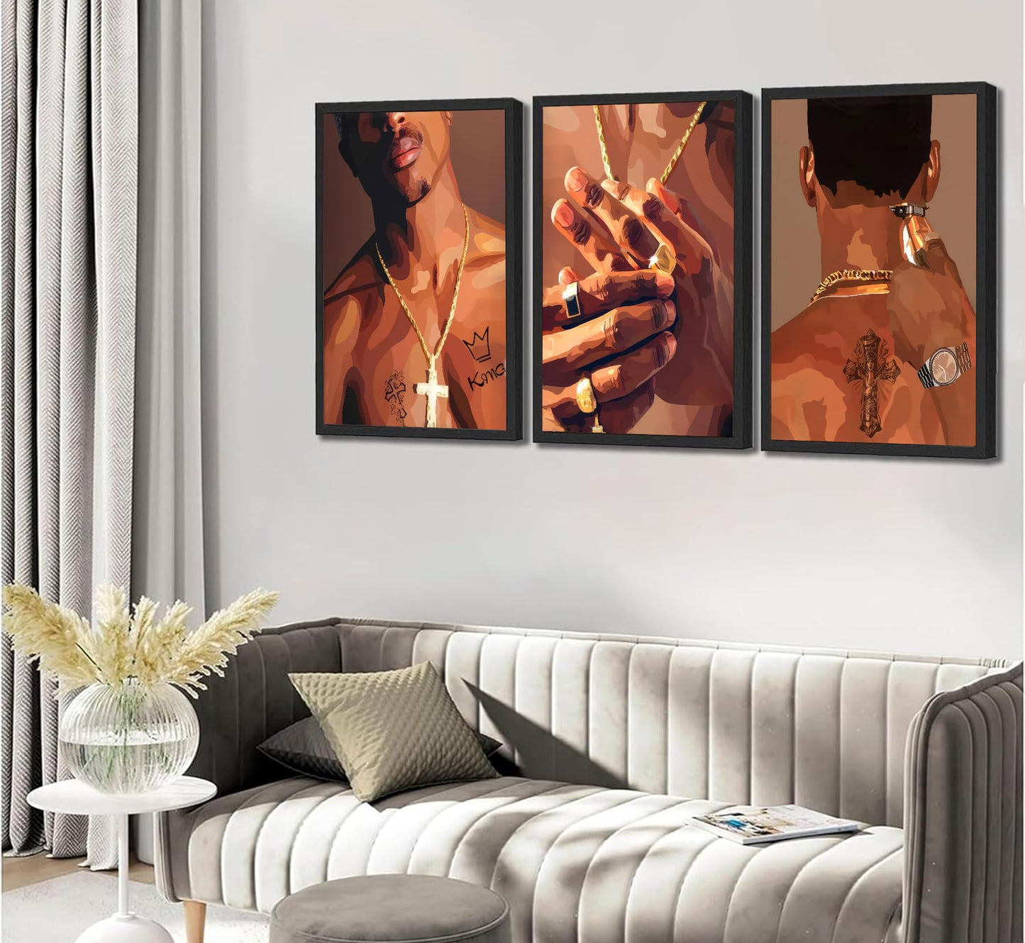 3 Pcs Black Woman Poster Wall Art African American Black Female Pictures Wall Decor Black Canvas Print African American Decor Artwork for Bedroom Living Room Bathroom Office Home Decoration