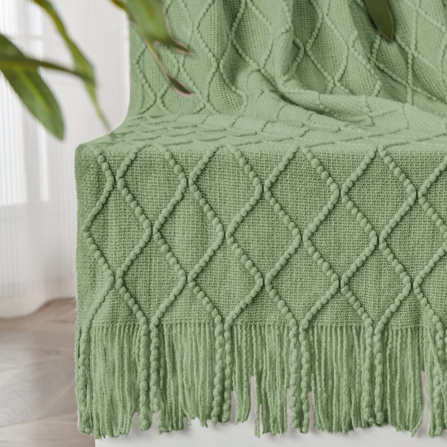 inhand Knit Klein Blue Throw Blanket for Couch, Soft Living Room Home Decor Knitted Blanket with Tassel, Outdoor Lightweight Breathable Summer Blanket, Farmhouse Warm Woven Decorative, 50"x60"