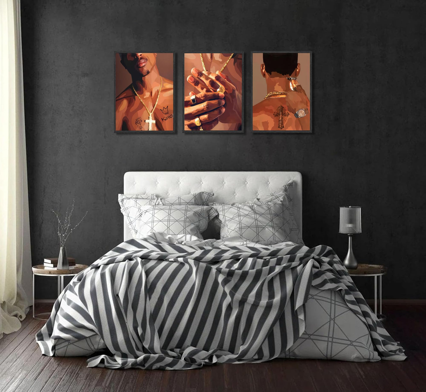 3 Pcs Black Woman Poster Wall Art African American Black Female Pictures Wall Decor Black Canvas Print African American Decor Artwork for Bedroom Living Room Bathroom Office Home Decoration