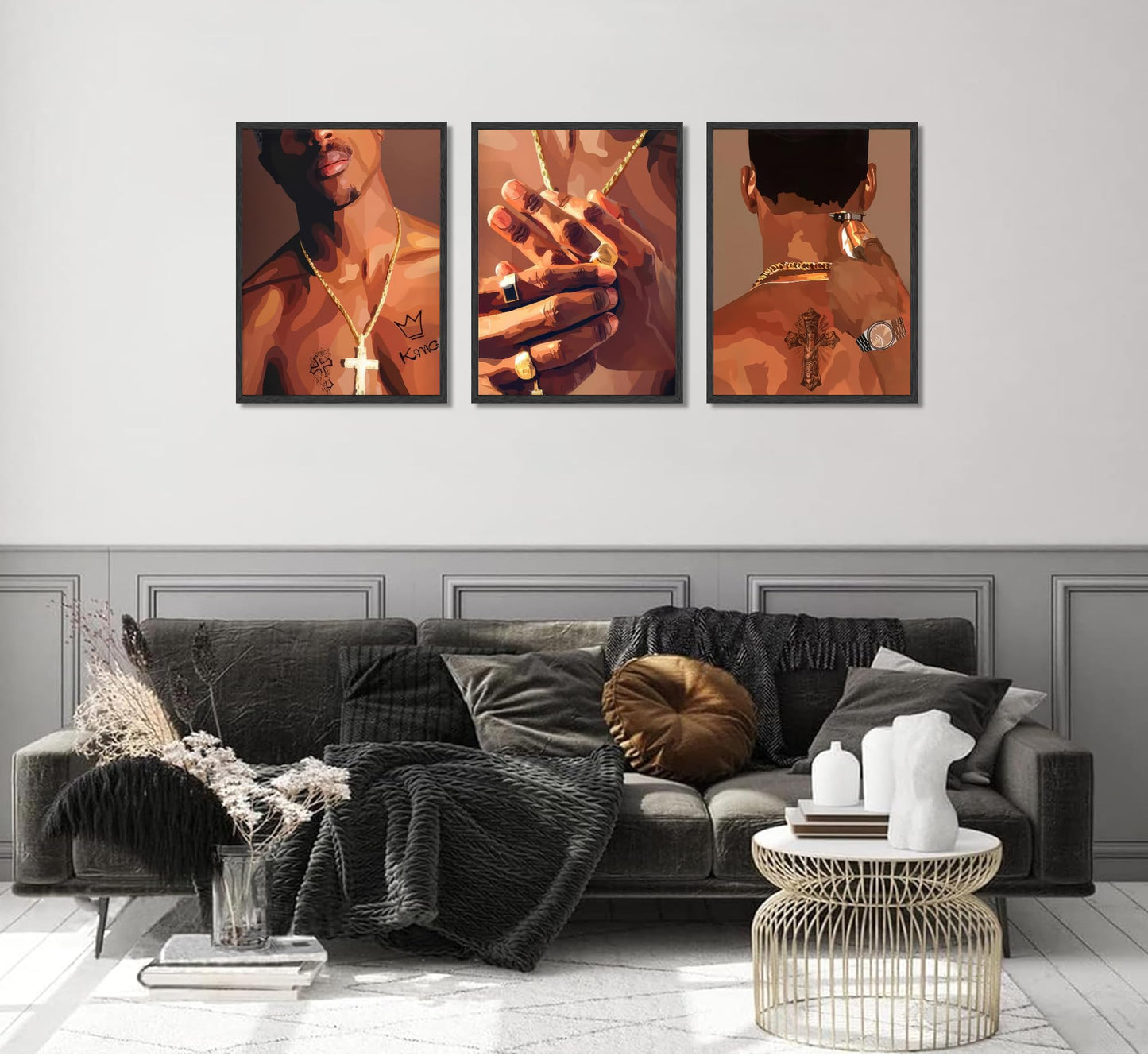 3 Pcs Black Woman Poster Wall Art African American Black Female Pictures Wall Decor Black Canvas Print African American Decor Artwork for Bedroom Living Room Bathroom Office Home Decoration