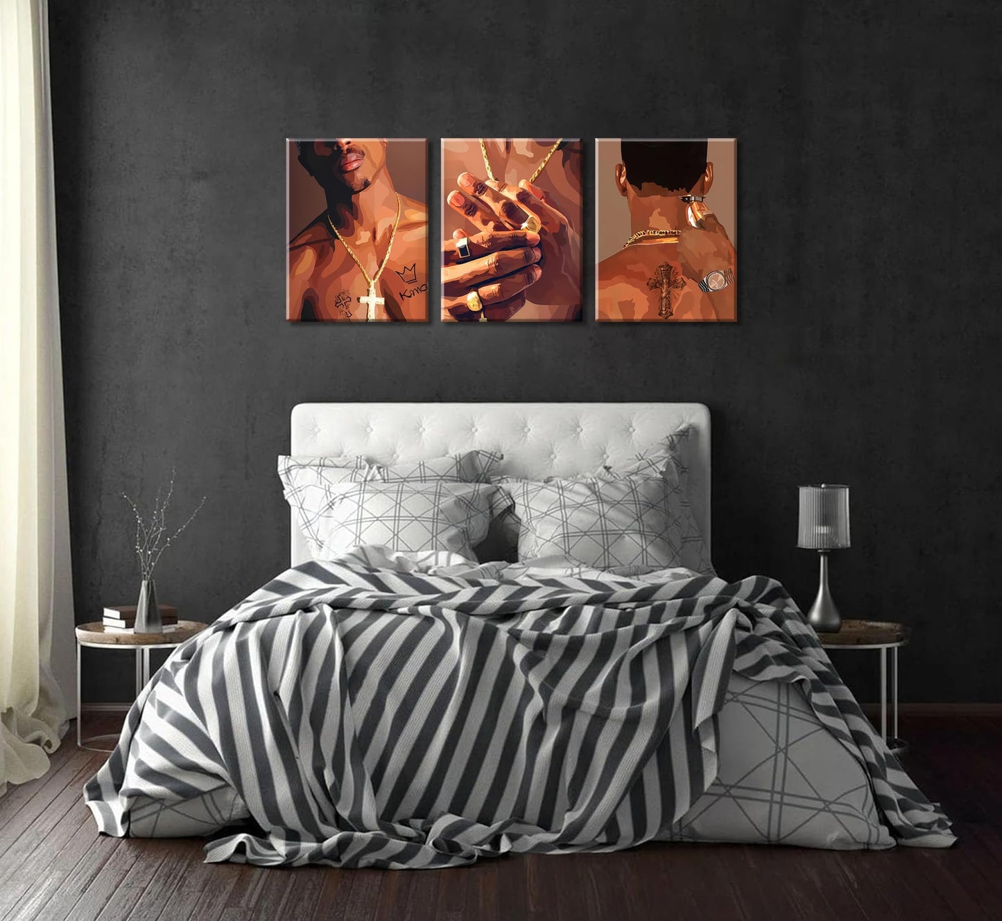 3 Pcs Black Woman Poster Wall Art African American Black Female Pictures Wall Decor Black Canvas Print African American Decor Artwork for Bedroom Living Room Bathroom Office Home Decoration