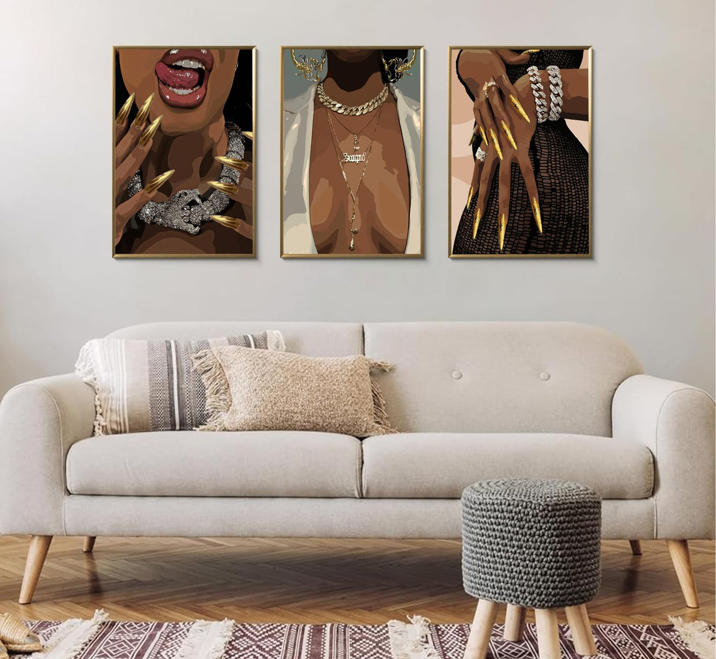 3 Pcs Black Woman Poster Wall Art African American Black Female Pictures Wall Decor Black Canvas Print African American Decor Artwork for Bedroom Living Room Bathroom Office Home Decoration