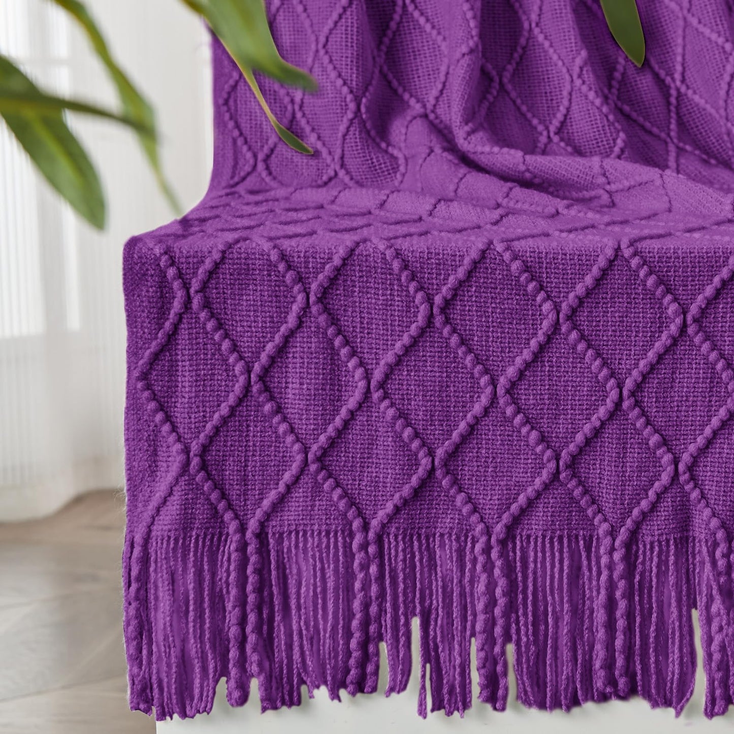 inhand Knit Klein Blue Throw Blanket for Couch, Soft Living Room Home Decor Knitted Blanket with Tassel, Outdoor Lightweight Breathable Summer Blanket, Farmhouse Warm Woven Decorative, 50"x60"