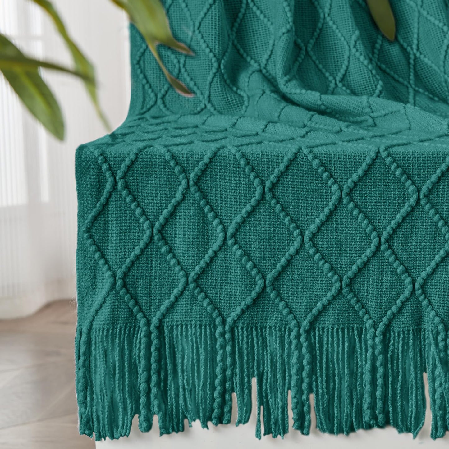 inhand Knit Klein Blue Throw Blanket for Couch, Soft Living Room Home Decor Knitted Blanket with Tassel, Outdoor Lightweight Breathable Summer Blanket, Farmhouse Warm Woven Decorative, 50"x60"