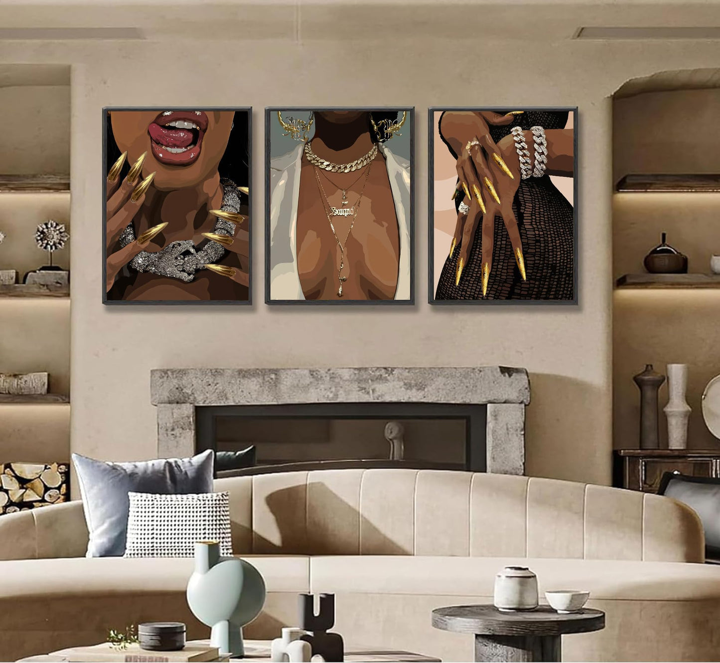 3 Pcs Black Woman Poster Wall Art African American Black Female Pictures Wall Decor Black Canvas Print African American Decor Artwork for Bedroom Living Room Bathroom Office Home Decoration