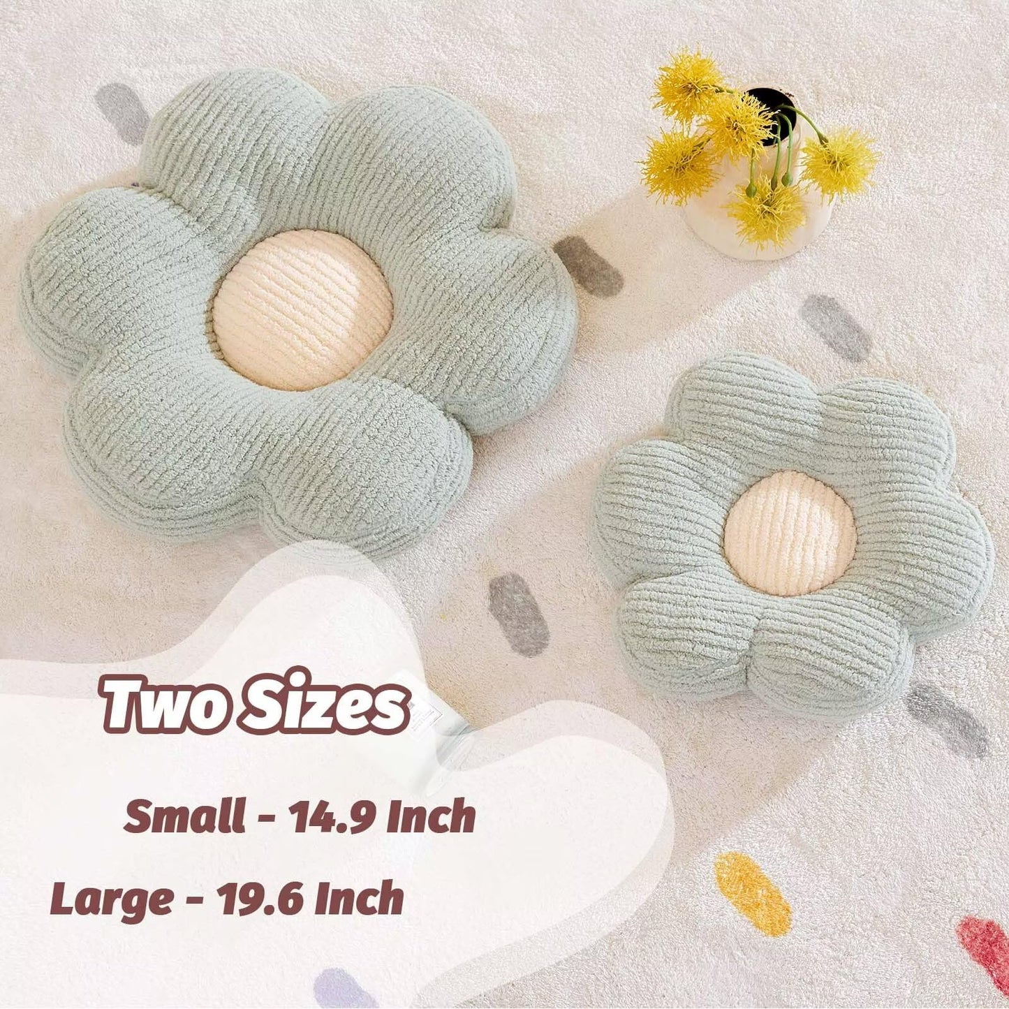 Flower Pillow, Flower Shaped Pillow Cute Flower Decorative Pillows for Bed, Soft Flower Pillow Daisy Pillow Home Decor Floor Seating Cushion (Sage Green, 19.6 Inches)