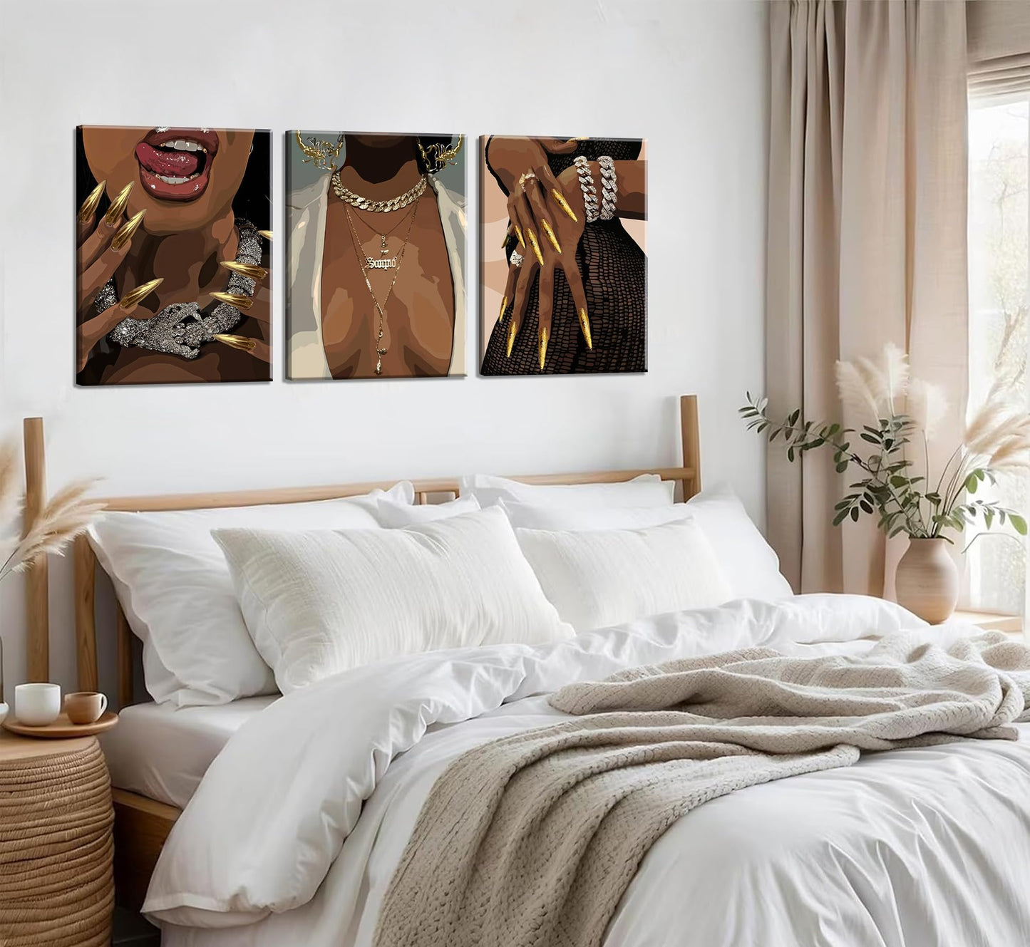3 Pcs Black Woman Poster Wall Art African American Black Female Pictures Wall Decor Black Canvas Print African American Decor Artwork for Bedroom Living Room Bathroom Office Home Decoration
