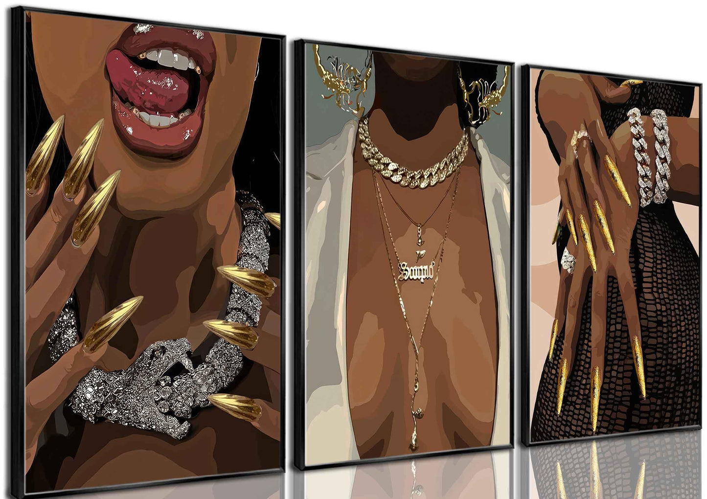 3 Pcs Black Woman Poster Wall Art African American Black Female Pictures Wall Decor Black Canvas Print African American Decor Artwork for Bedroom Living Room Bathroom Office Home Decoration