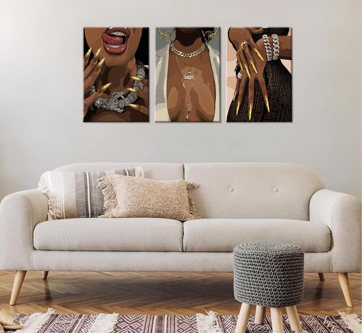 3 Pcs Black Woman Poster Wall Art African American Black Female Pictures Wall Decor Black Canvas Print African American Decor Artwork for Bedroom Living Room Bathroom Office Home Decoration