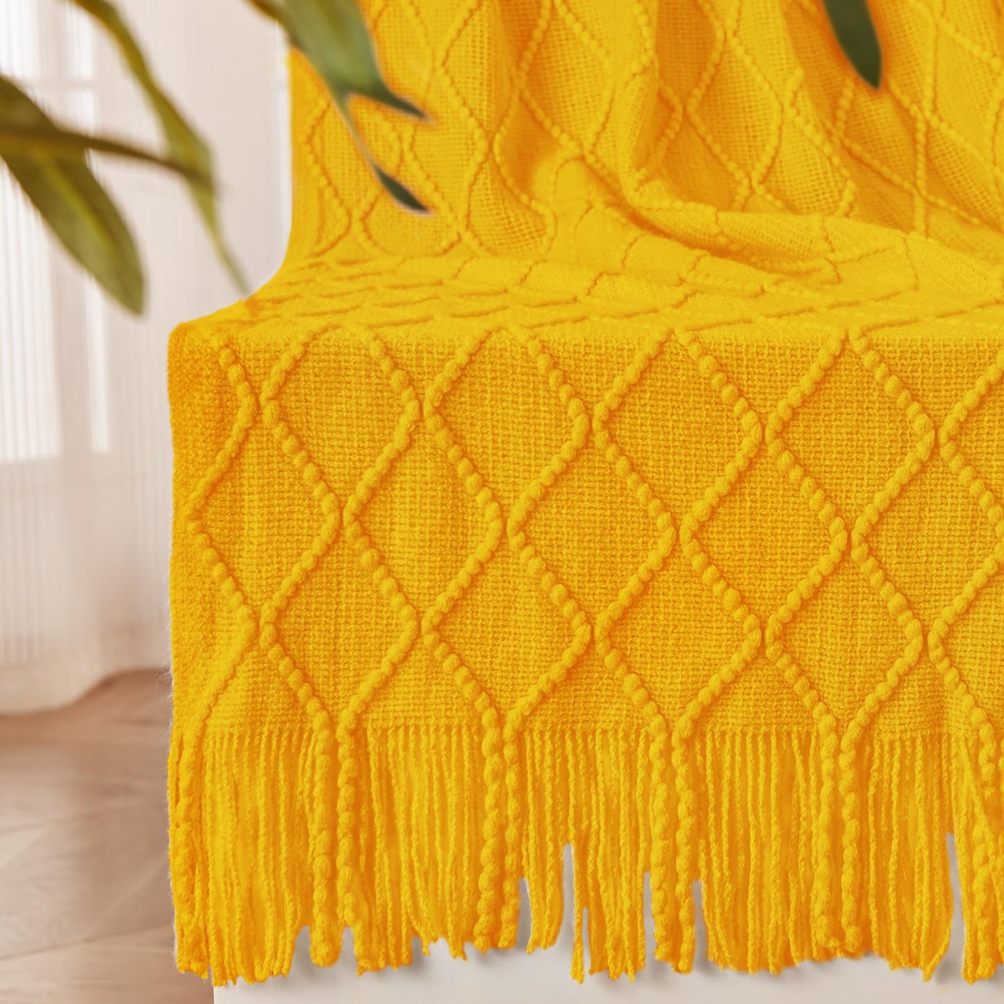 inhand Knit Klein Blue Throw Blanket for Couch, Soft Living Room Home Decor Knitted Blanket with Tassel, Outdoor Lightweight Breathable Summer Blanket, Farmhouse Warm Woven Decorative, 50"x60"
