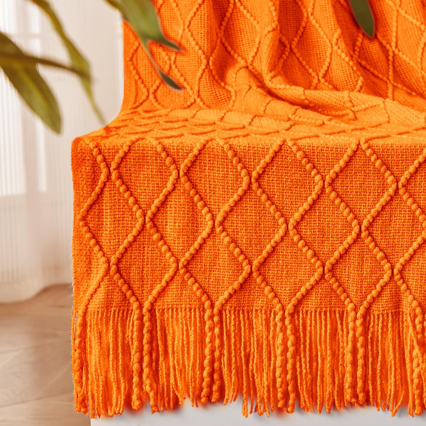 inhand Knit Klein Blue Throw Blanket for Couch, Soft Living Room Home Decor Knitted Blanket with Tassel, Outdoor Lightweight Breathable Summer Blanket, Farmhouse Warm Woven Decorative, 50"x60"