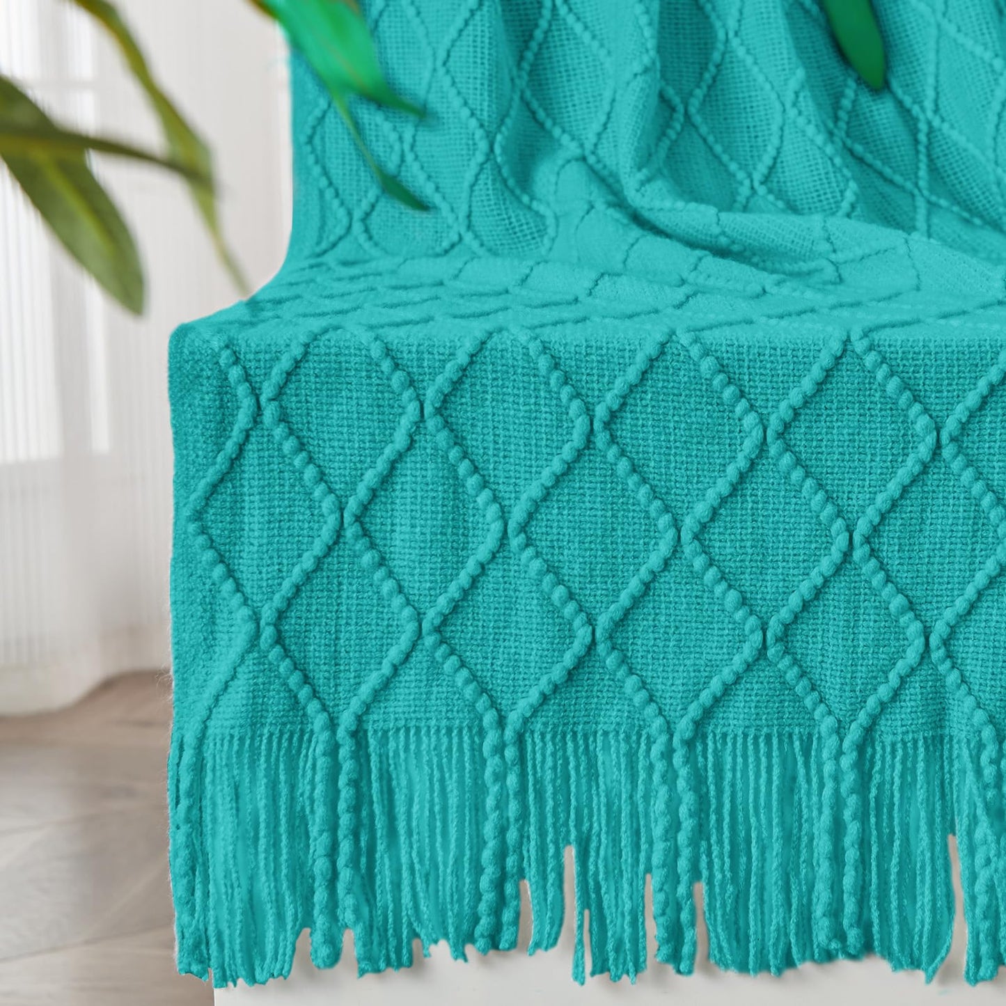 inhand Knit Klein Blue Throw Blanket for Couch, Soft Living Room Home Decor Knitted Blanket with Tassel, Outdoor Lightweight Breathable Summer Blanket, Farmhouse Warm Woven Decorative, 50"x60"