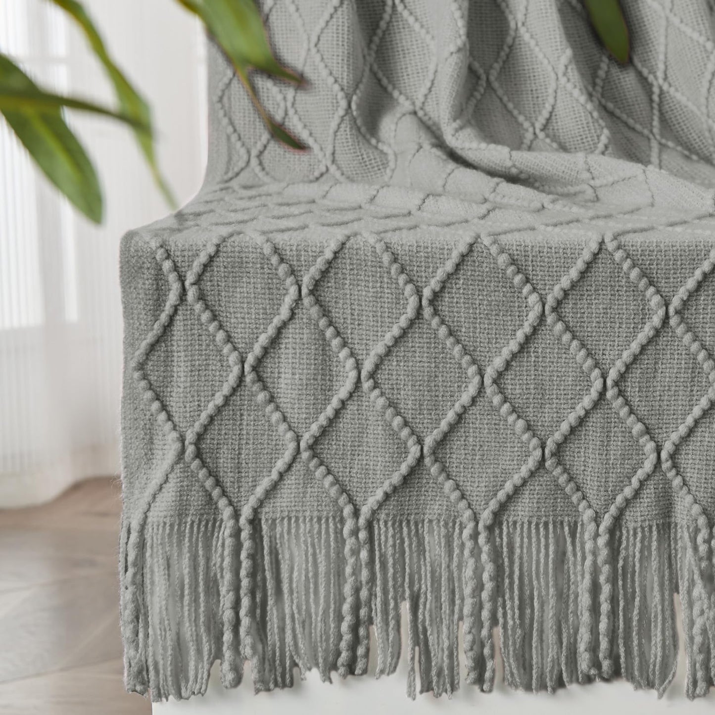 inhand Knit Klein Blue Throw Blanket for Couch, Soft Living Room Home Decor Knitted Blanket with Tassel, Outdoor Lightweight Breathable Summer Blanket, Farmhouse Warm Woven Decorative, 50"x60"