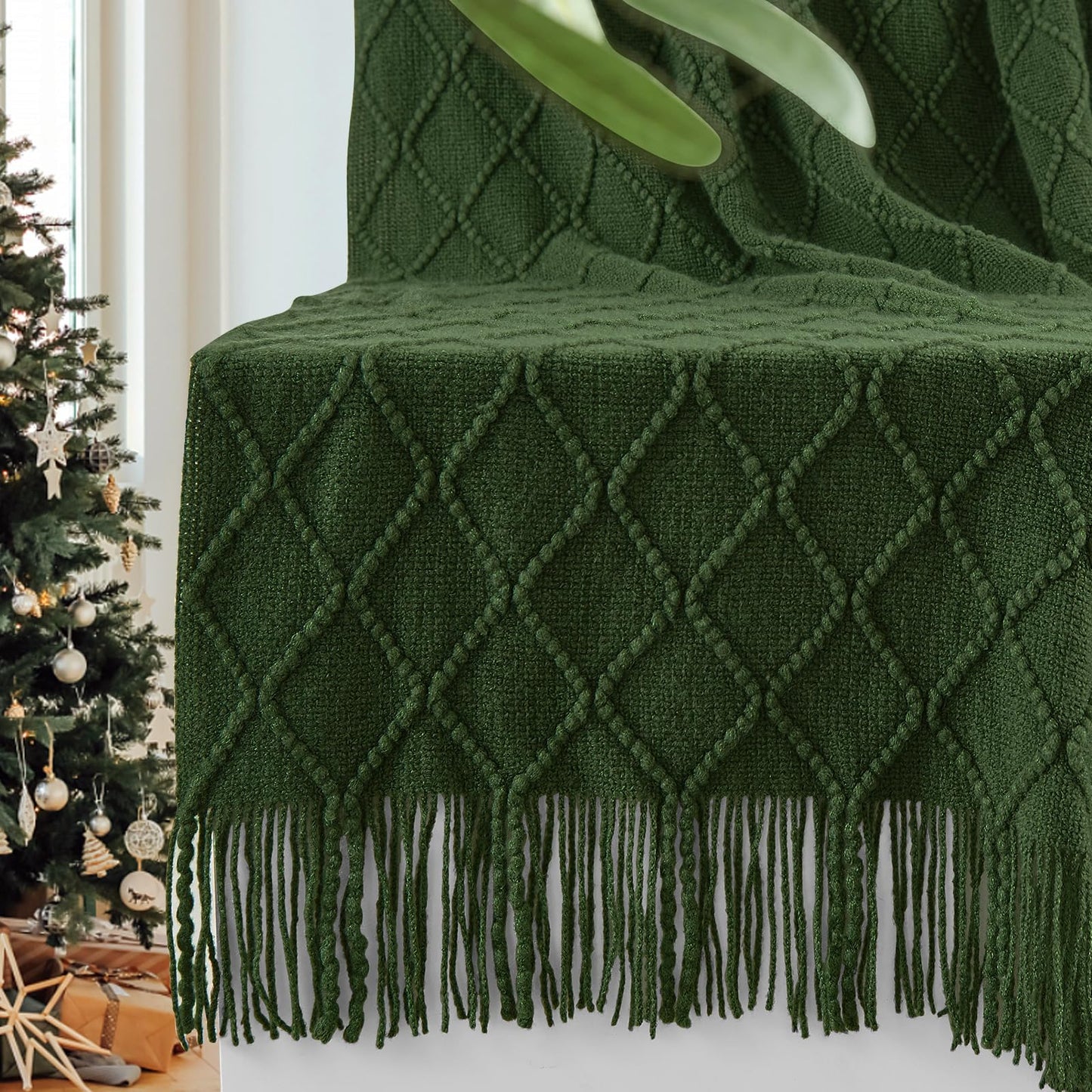 inhand Knit Klein Blue Throw Blanket for Couch, Soft Living Room Home Decor Knitted Blanket with Tassel, Outdoor Lightweight Breathable Summer Blanket, Farmhouse Warm Woven Decorative, 50"x60"