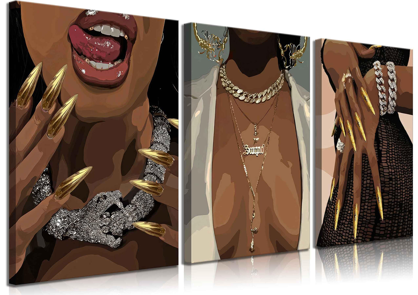 3 Pcs Black Woman Poster Wall Art African American Black Female Pictures Wall Decor Black Canvas Print African American Decor Artwork for Bedroom Living Room Bathroom Office Home Decoration
