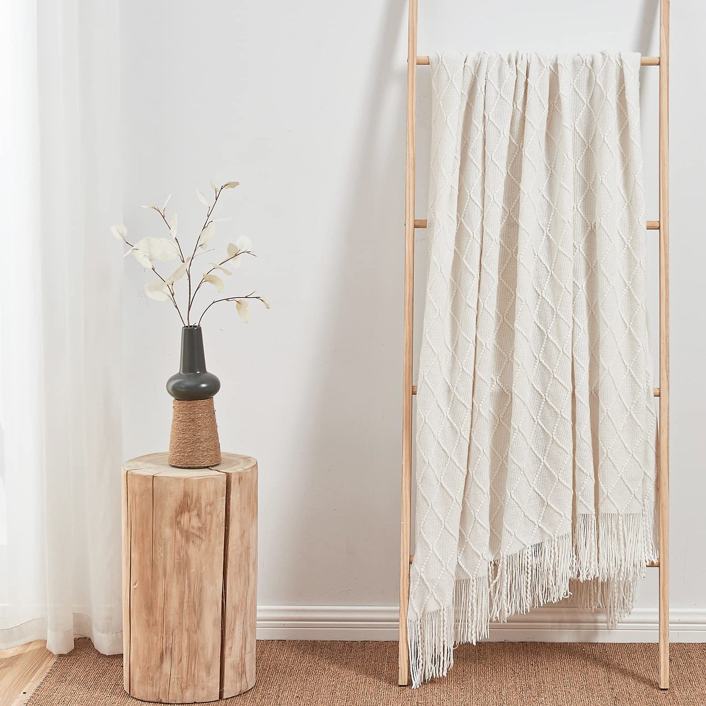 inhand Knit Klein Blue Throw Blanket for Couch, Soft Living Room Home Decor Knitted Blanket with Tassel, Outdoor Lightweight Breathable Summer Blanket, Farmhouse Warm Woven Decorative, 50"x60"