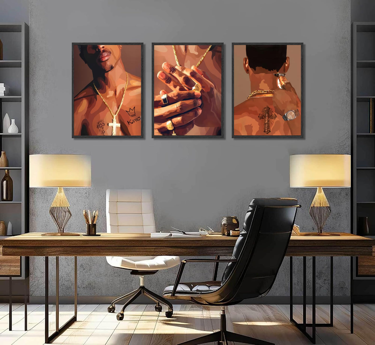 3 Pcs Black Woman Poster Wall Art African American Black Female Pictures Wall Decor Black Canvas Print African American Decor Artwork for Bedroom Living Room Bathroom Office Home Decoration