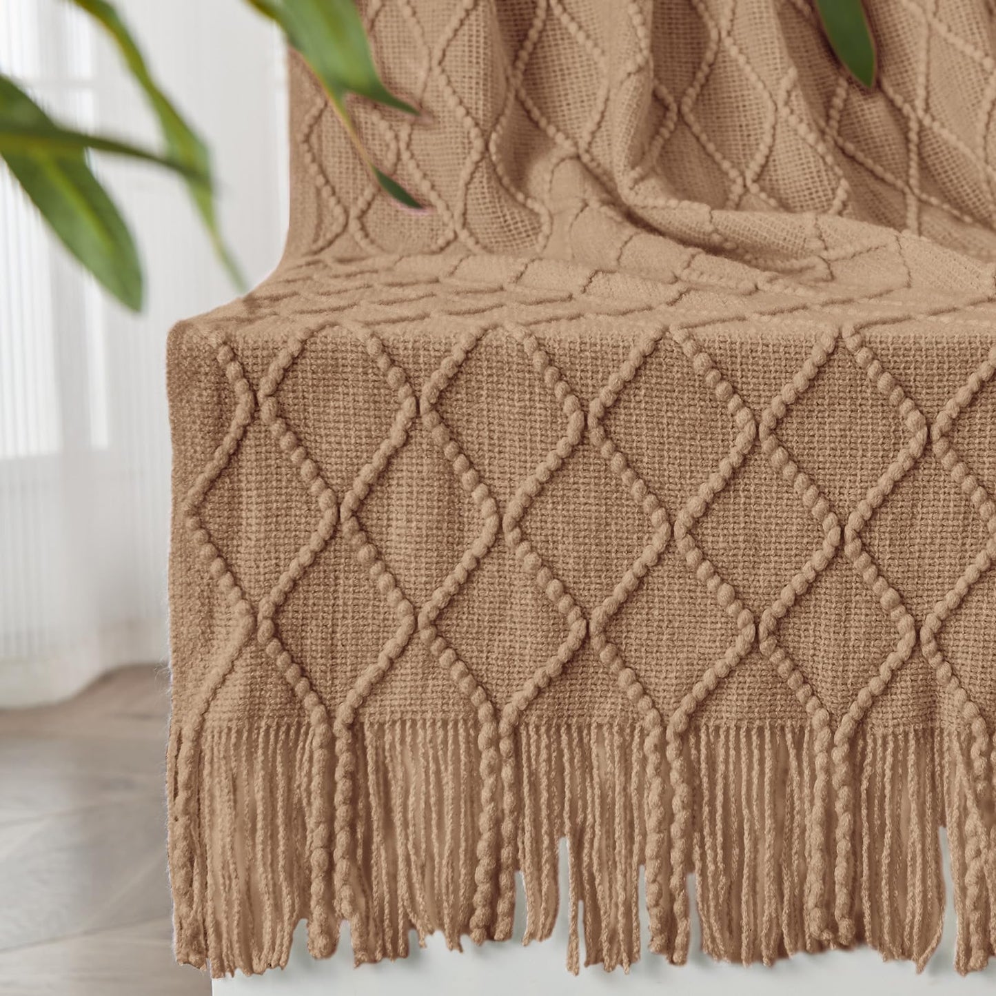 inhand Knit Klein Blue Throw Blanket for Couch, Soft Living Room Home Decor Knitted Blanket with Tassel, Outdoor Lightweight Breathable Summer Blanket, Farmhouse Warm Woven Decorative, 50"x60"