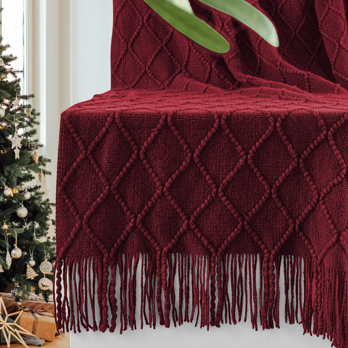 inhand Knit Klein Blue Throw Blanket for Couch, Soft Living Room Home Decor Knitted Blanket with Tassel, Outdoor Lightweight Breathable Summer Blanket, Farmhouse Warm Woven Decorative, 50"x60"