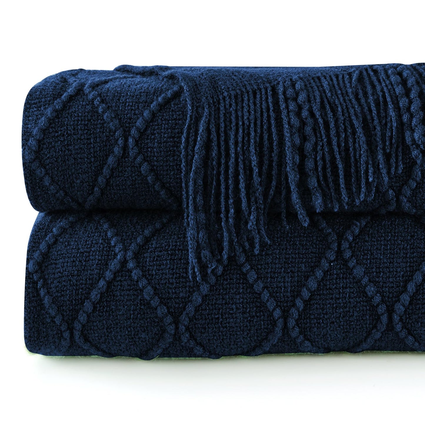 inhand Knit Klein Blue Throw Blanket for Couch, Soft Living Room Home Decor Knitted Blanket with Tassel, Outdoor Lightweight Breathable Summer Blanket, Farmhouse Warm Woven Decorative, 50"x60"