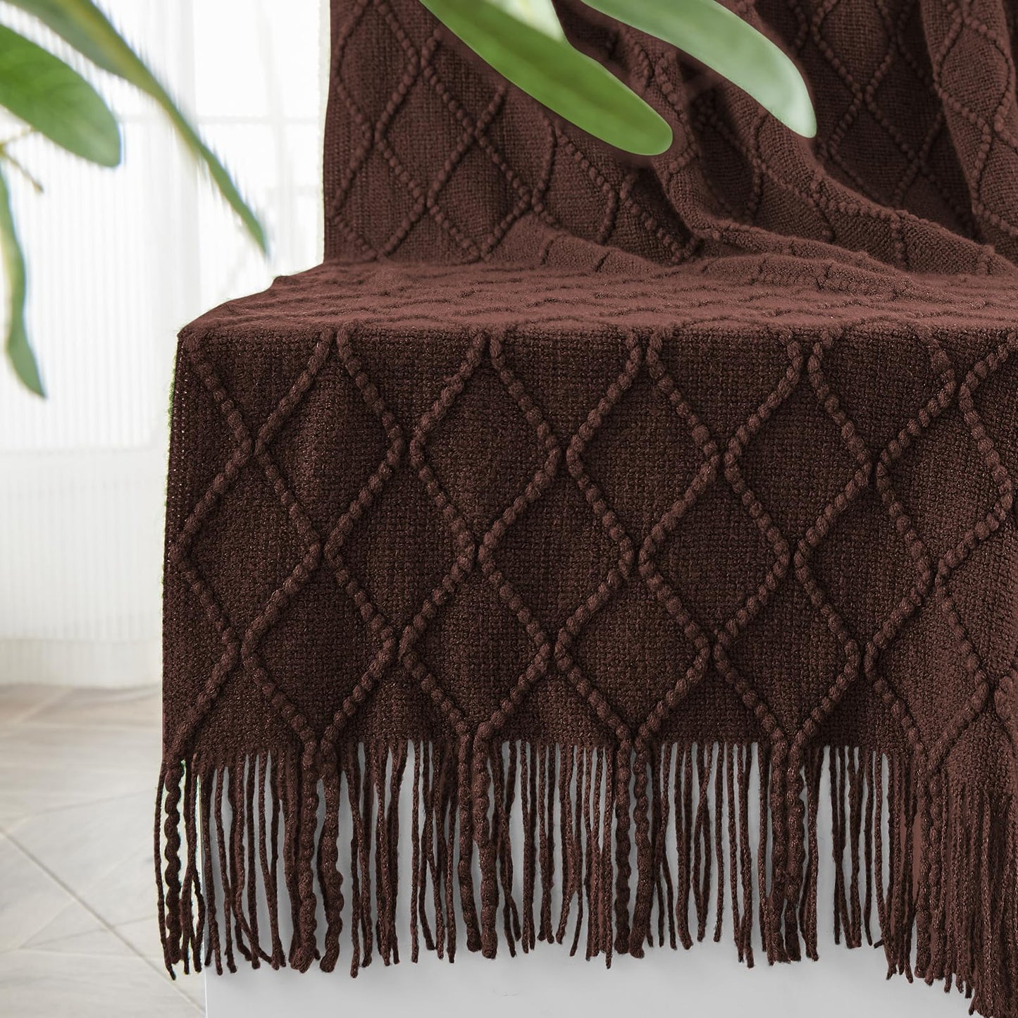 inhand Knit Klein Blue Throw Blanket for Couch, Soft Living Room Home Decor Knitted Blanket with Tassel, Outdoor Lightweight Breathable Summer Blanket, Farmhouse Warm Woven Decorative, 50"x60"