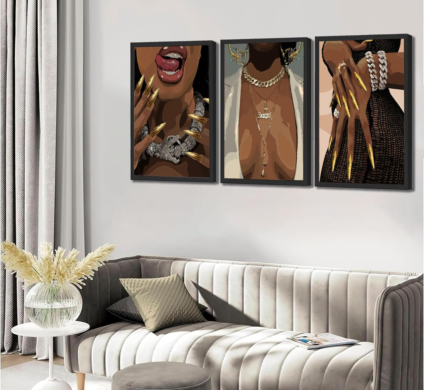 3 Pcs Black Woman Poster Wall Art African American Black Female Pictures Wall Decor Black Canvas Print African American Decor Artwork for Bedroom Living Room Bathroom Office Home Decoration