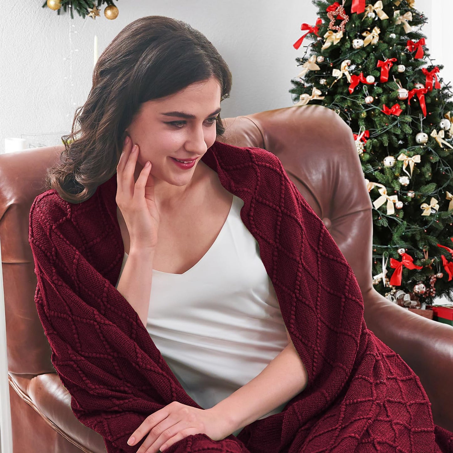 inhand Knit Klein Blue Throw Blanket for Couch, Soft Living Room Home Decor Knitted Blanket with Tassel, Outdoor Lightweight Breathable Summer Blanket, Farmhouse Warm Woven Decorative, 50"x60"