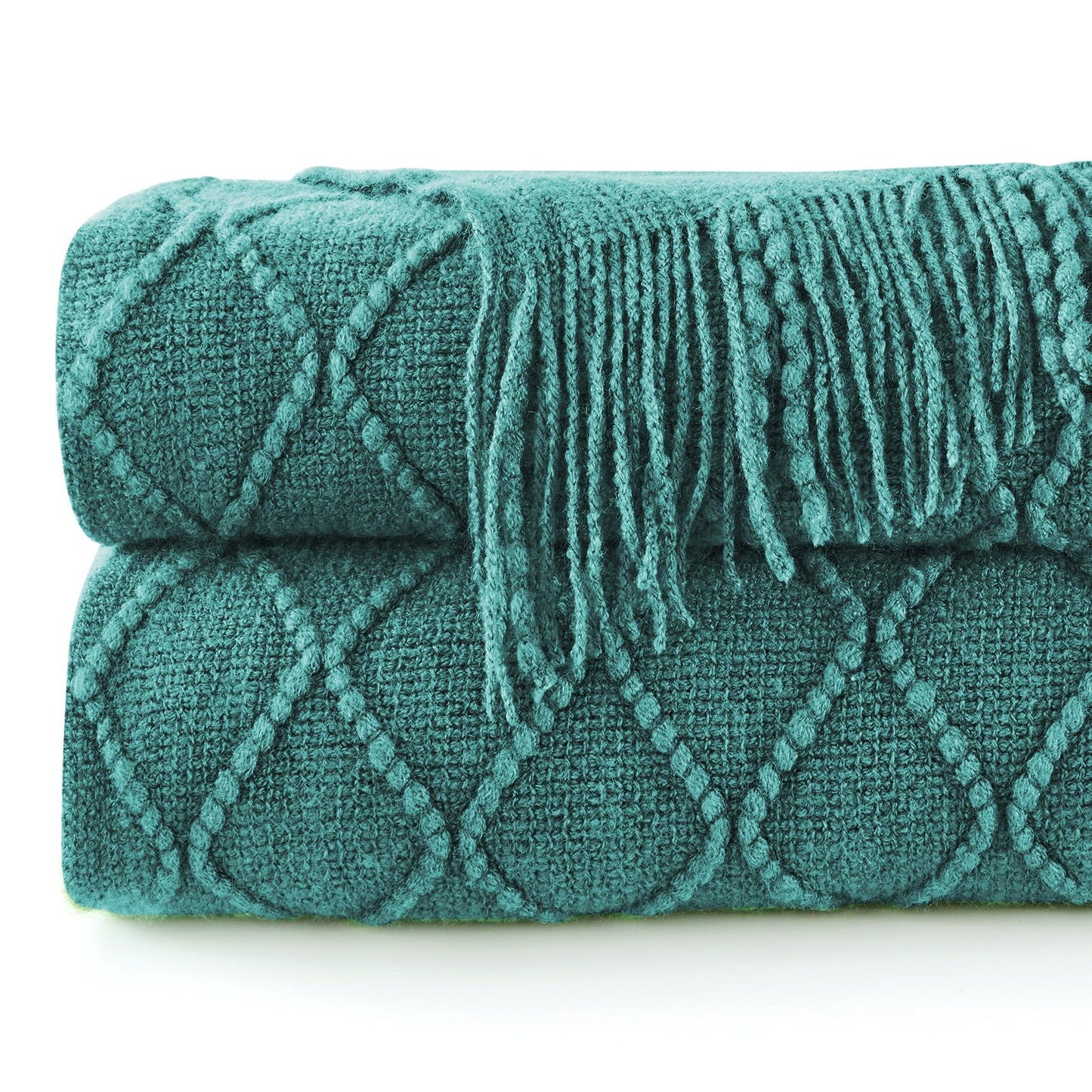 inhand Knit Klein Blue Throw Blanket for Couch, Soft Living Room Home Decor Knitted Blanket with Tassel, Outdoor Lightweight Breathable Summer Blanket, Farmhouse Warm Woven Decorative, 50"x60"