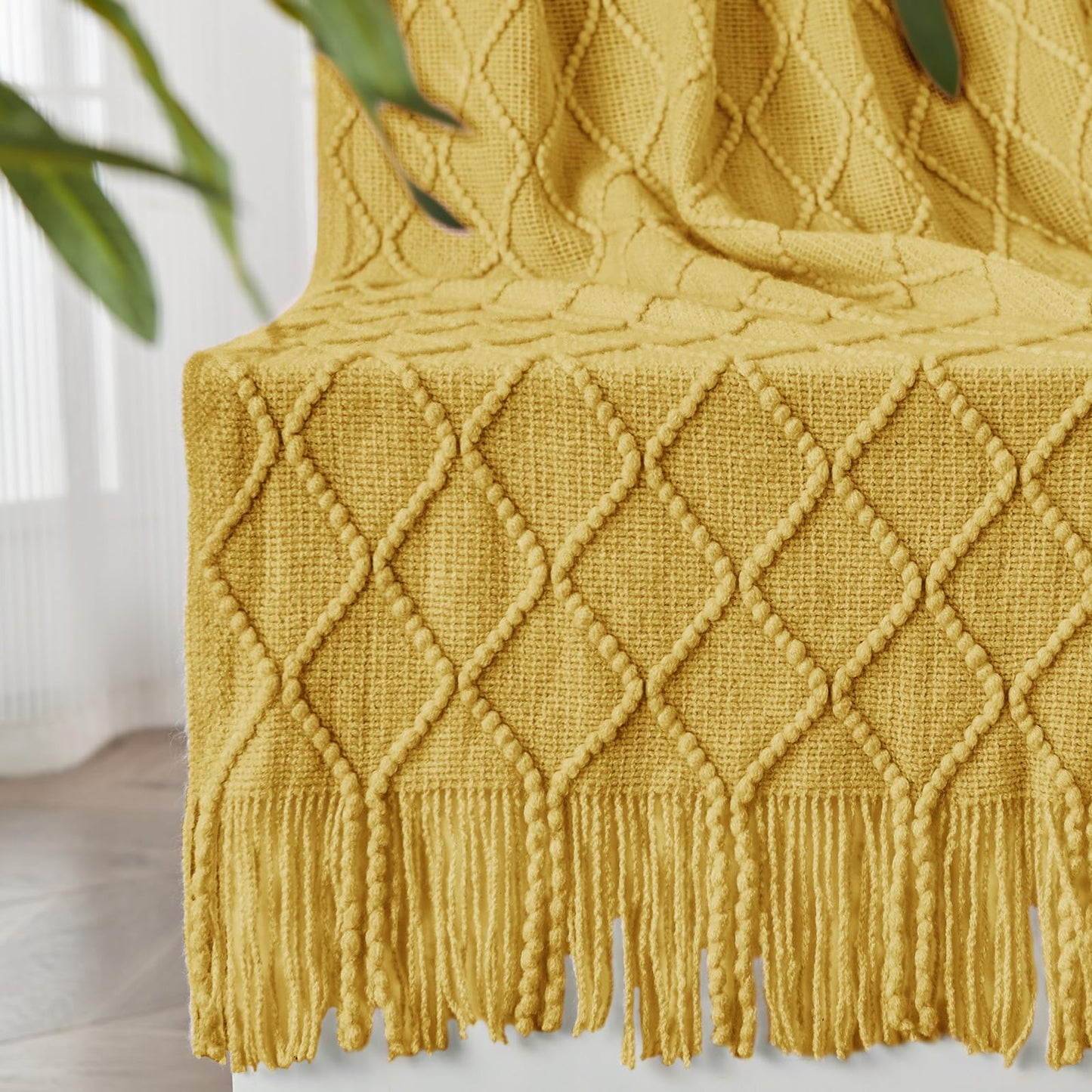 inhand Knit Klein Blue Throw Blanket for Couch, Soft Living Room Home Decor Knitted Blanket with Tassel, Outdoor Lightweight Breathable Summer Blanket, Farmhouse Warm Woven Decorative, 50"x60"