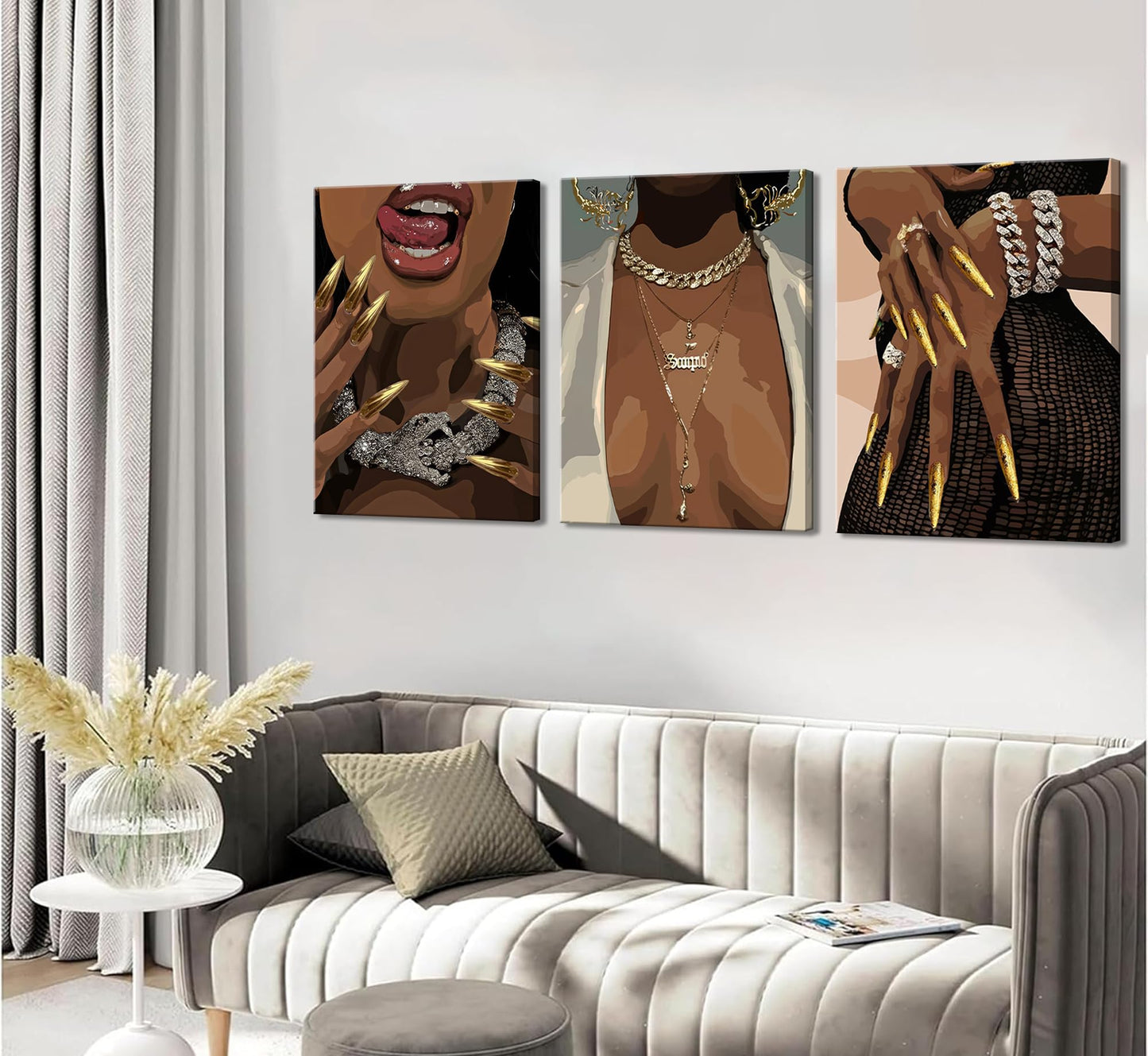 3 Pcs Black Woman Poster Wall Art African American Black Female Pictures Wall Decor Black Canvas Print African American Decor Artwork for Bedroom Living Room Bathroom Office Home Decoration