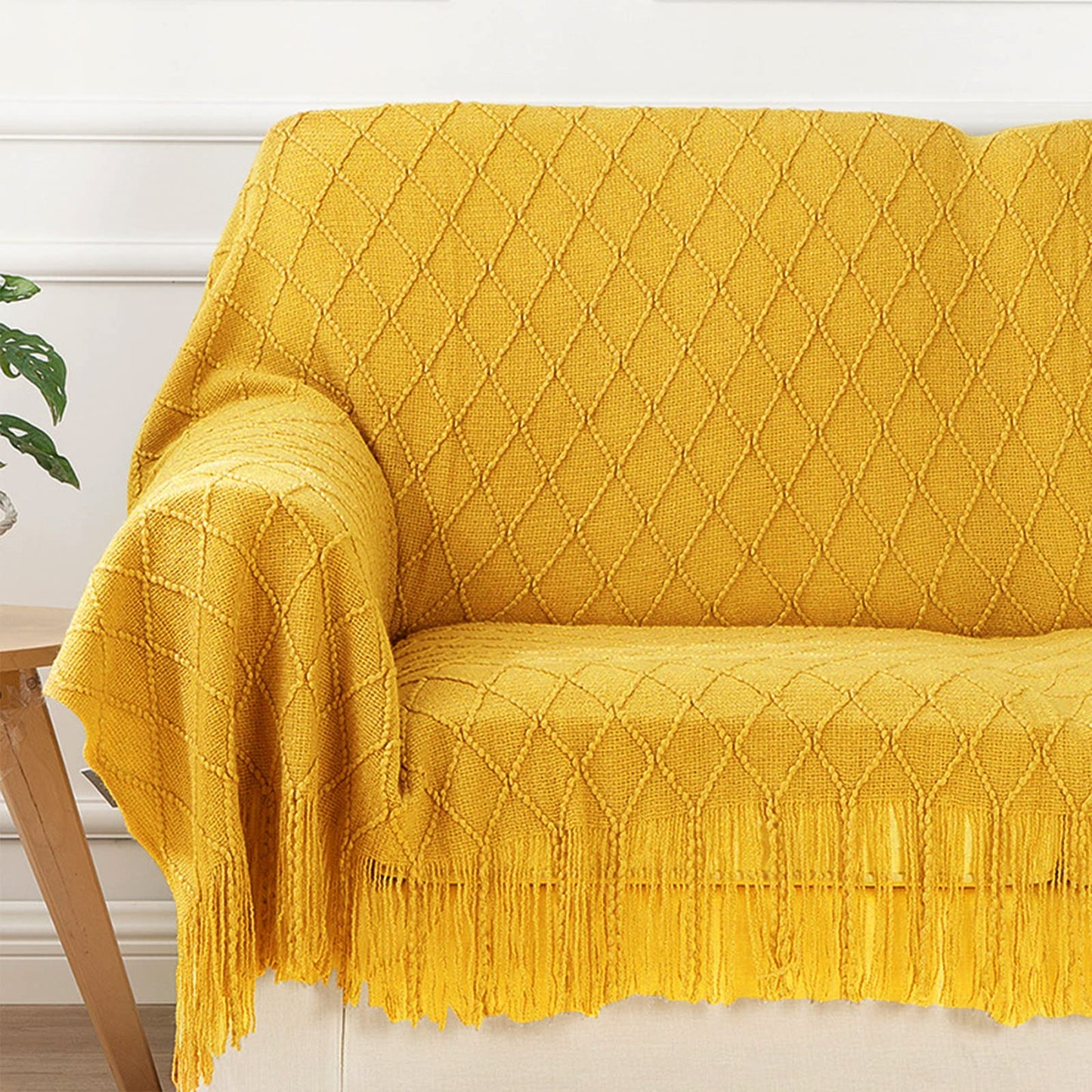 inhand Knit Klein Blue Throw Blanket for Couch, Soft Living Room Home Decor Knitted Blanket with Tassel, Outdoor Lightweight Breathable Summer Blanket, Farmhouse Warm Woven Decorative, 50"x60"